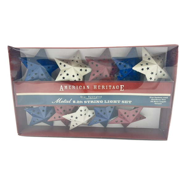 American Heritage String 10 Light Set Star Spangled 8.2' Indoor Outdoor July 4th - Picture 1 of 7
